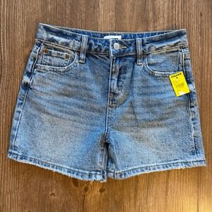 RSQ Denim Shorts Medium Wash Midi Length Raw Hem Tilly's Distressed Girls Size 8